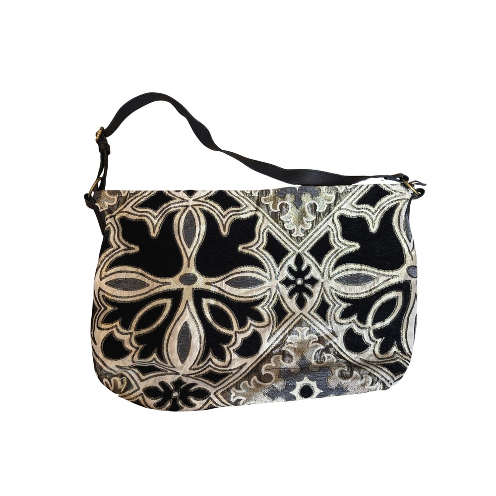 Mushmina Moroccan Tapestry Shoulder Bag Black Gold Silver Woven Tote